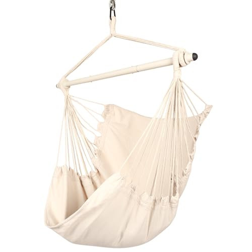 Highwild Hanging Rope Hammock Chair Swing Seat for Any Indoor or Outdoor Spaces - 500 lbs Weight Capacity (Beige) | Amazon (US)