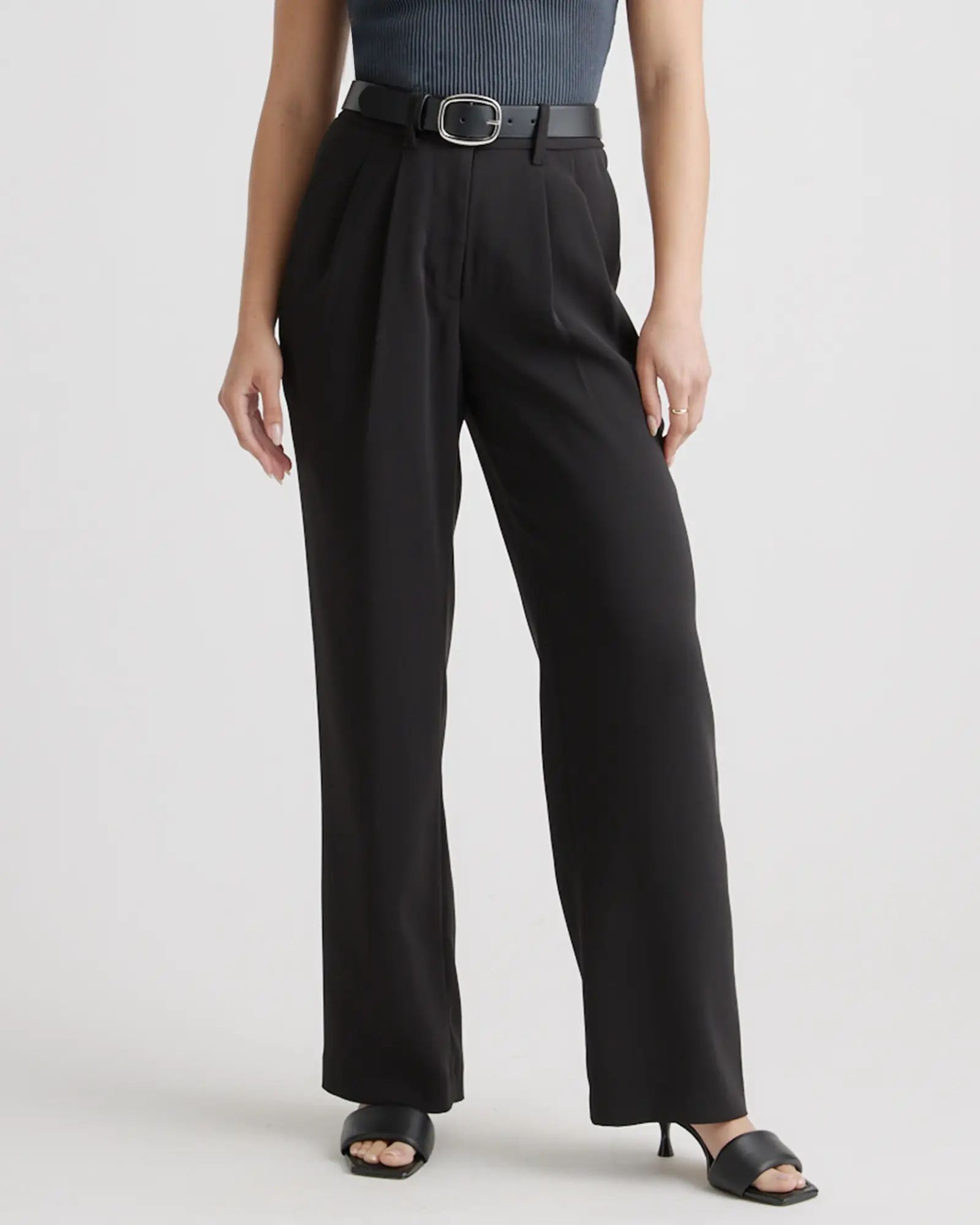 Stretch Crepe Pleated Wide Leg Pant | Quince