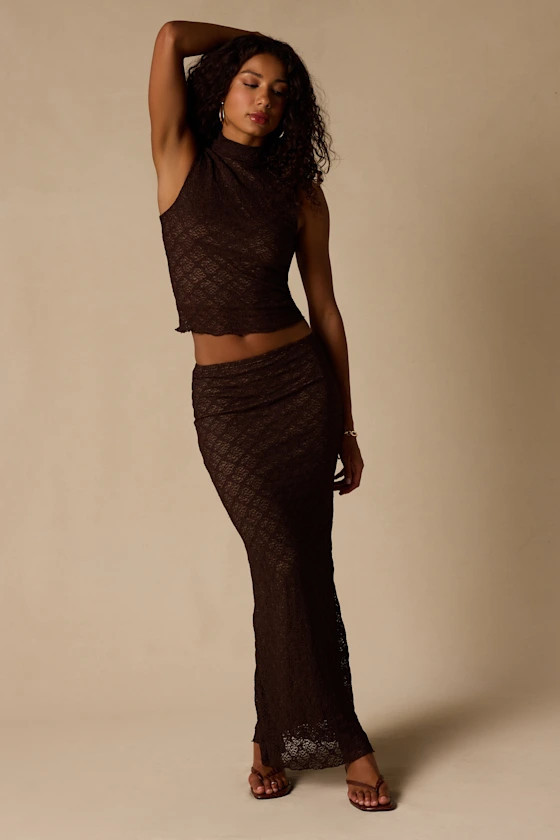Carli Brown Lace Mid-Rise Maxi Skirt | Lulus