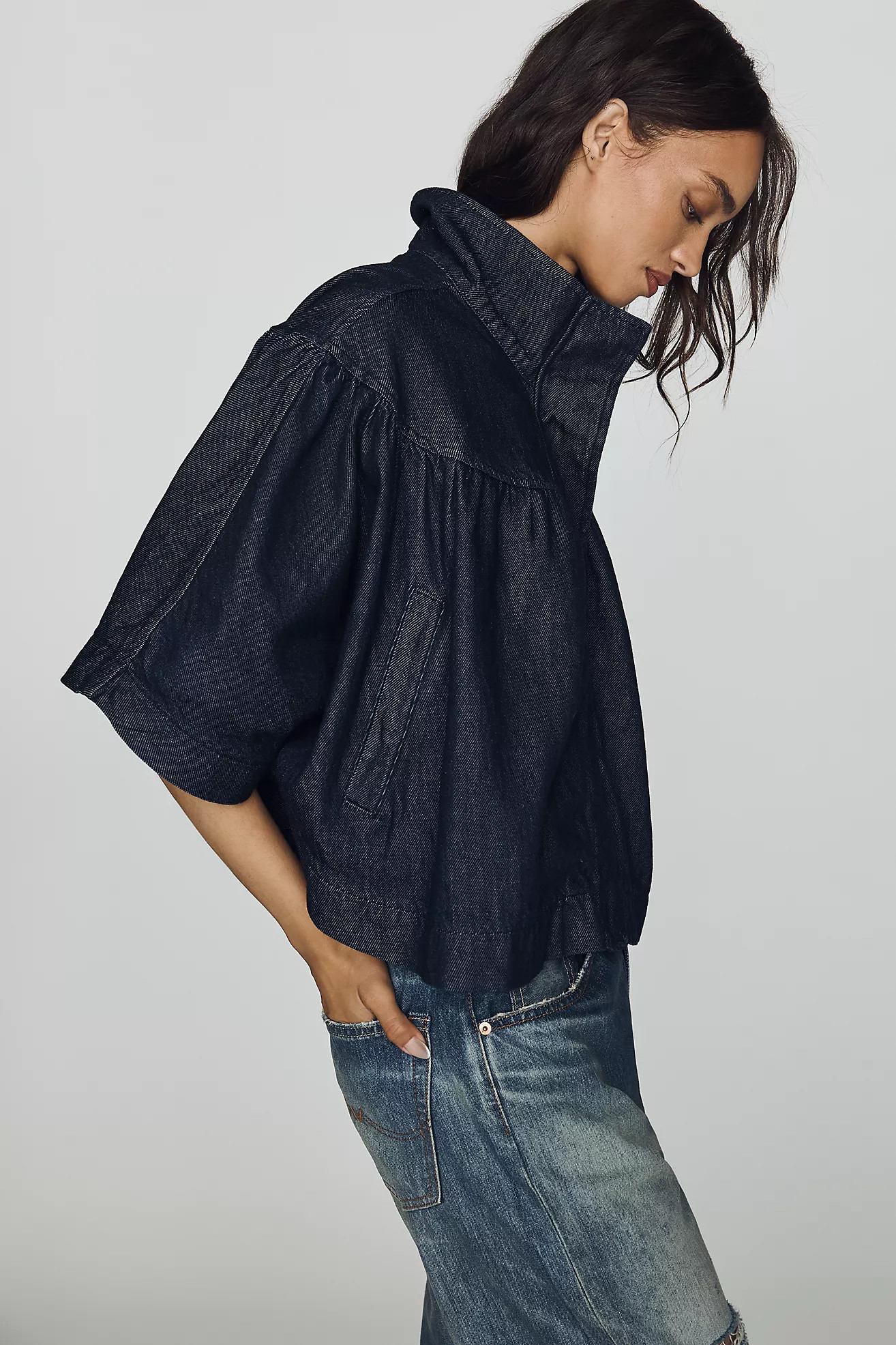 By Anthropologie Denim Funnel-Neck Jacket | Anthropologie (US)