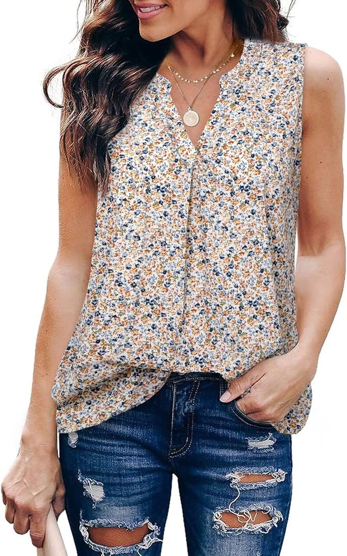 Gaharu Women's Summer Tank Blouse Casual V Neck Sleeveless Tunic Top Shirt | Amazon (US)