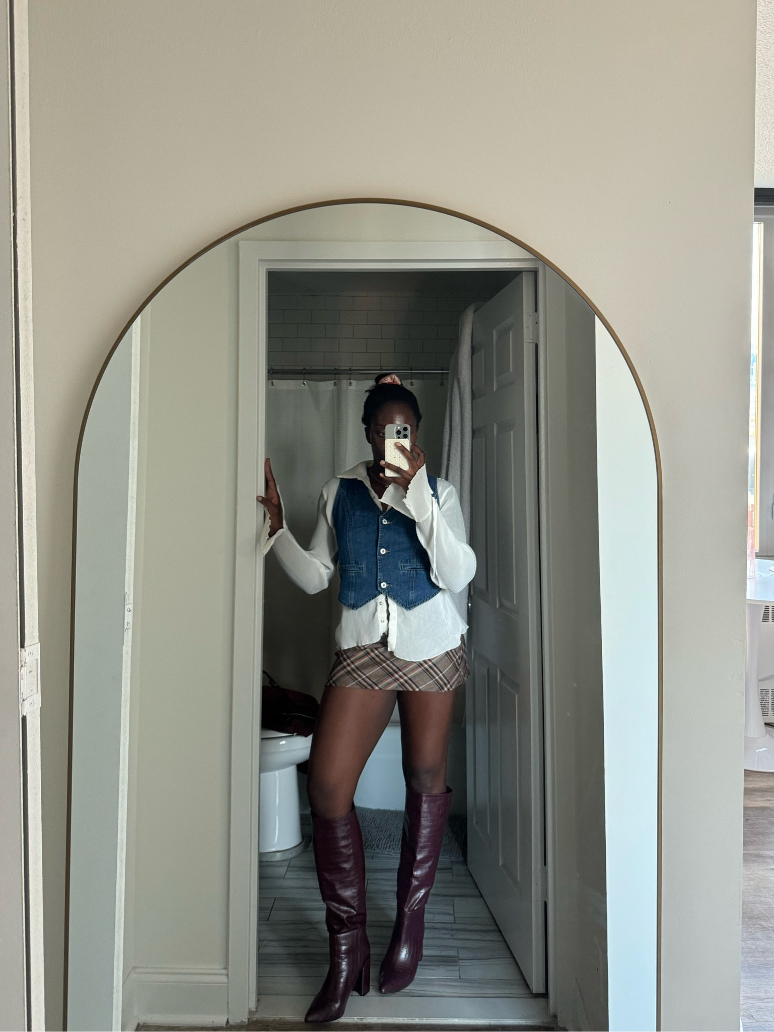 Fall outfit, fall dress, mini skirt, plaid skirt, denim vest, boots, everyday outfit, casual outfits, fall outfits, AF, Abercrombie & fitch, fall style, fall outfits, fall photo outfit ideas, causal outfit, budget outfit, fall tops, bodysuit, bodysuit outfit, neutral outfit, causal fits, fall outfit trends, easy outfit 

#LTKFindsUnder100 #LTKSaleAlert #LTKFallSale