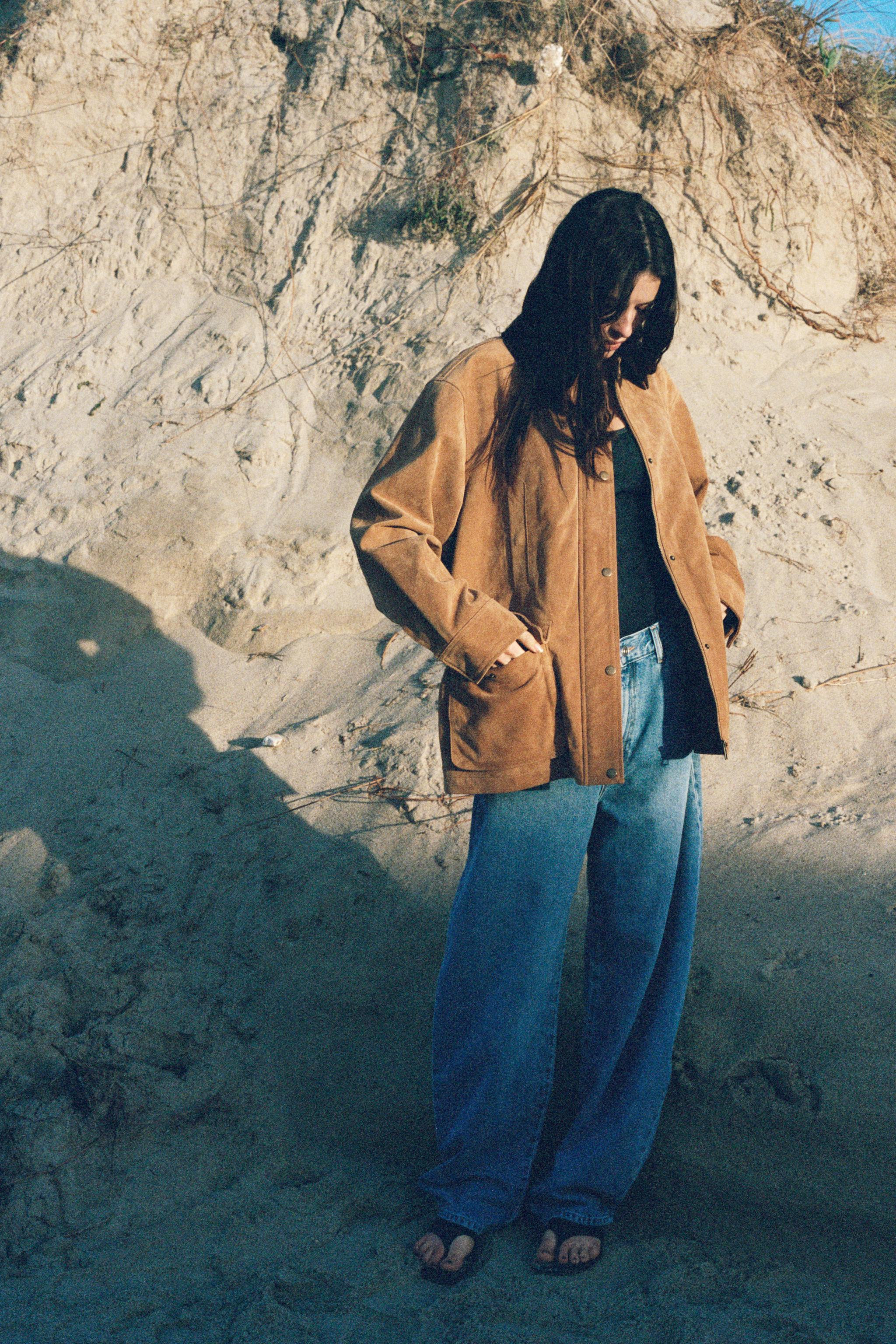 COMBINATION 100% SUEDE LEATHER JACKET WITH PLEAT | Zara US