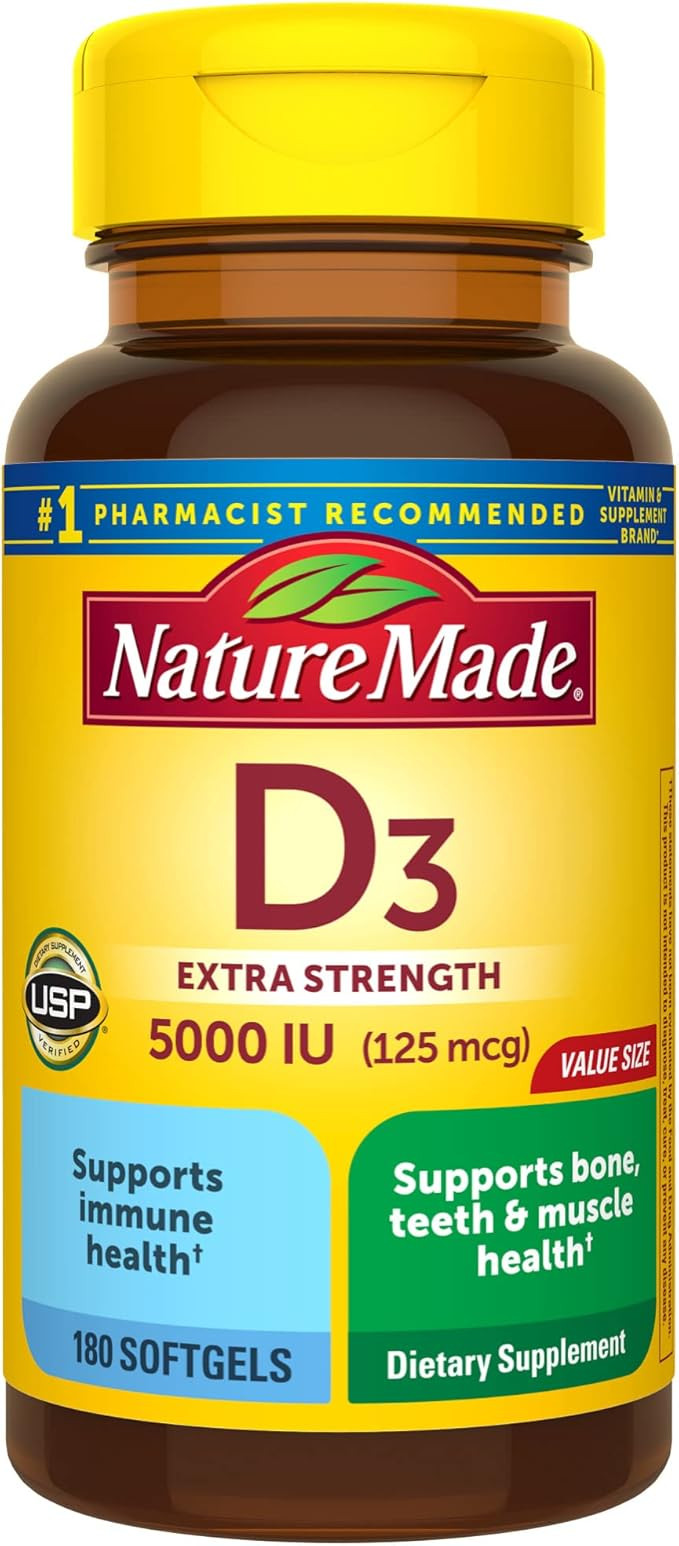 Nature Made Extra Strength Vitamin D3 5000 IU (125 mcg), Dietary Supplement for Bone, Teeth, Musc... | Amazon (US)