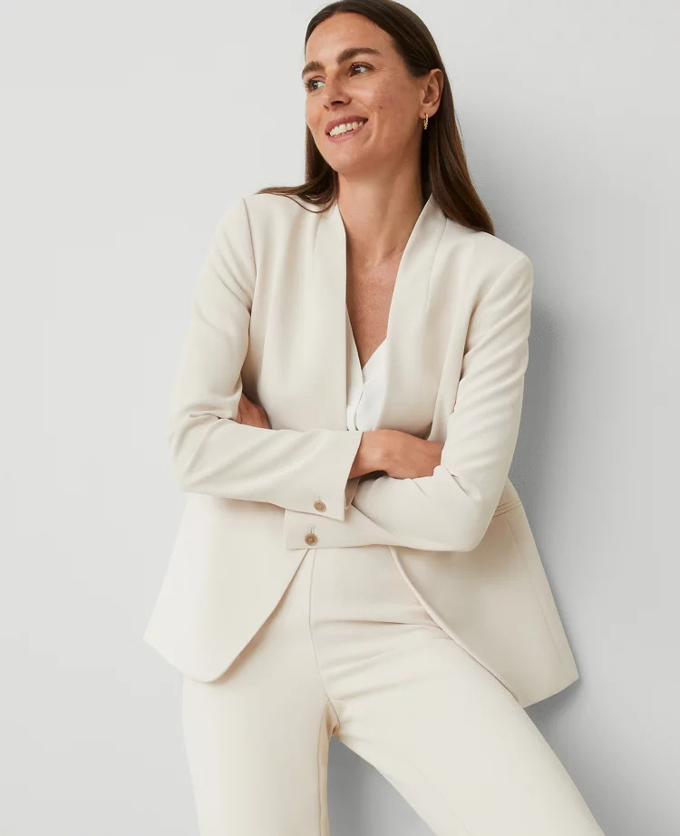 The Petite Long Collarless Blazer in Fluid Crepe | Ann Taylor (US)