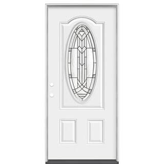 Masonite 36 in. x 80 in. Chatham 3/4 Oval-Lite Right-Hand Inswing Primed Steel Prehung Front Exte... | The Home Depot