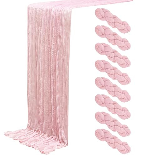Seveups 8Pack Light Pink Cheesecloth Table Runners 120Inch Cheese Cloth Pink Table Runner Gauze Table Runner Rustic Sheer Runner for Wedding Baby Shower Birthday Party Table Decor | Amazon (US)