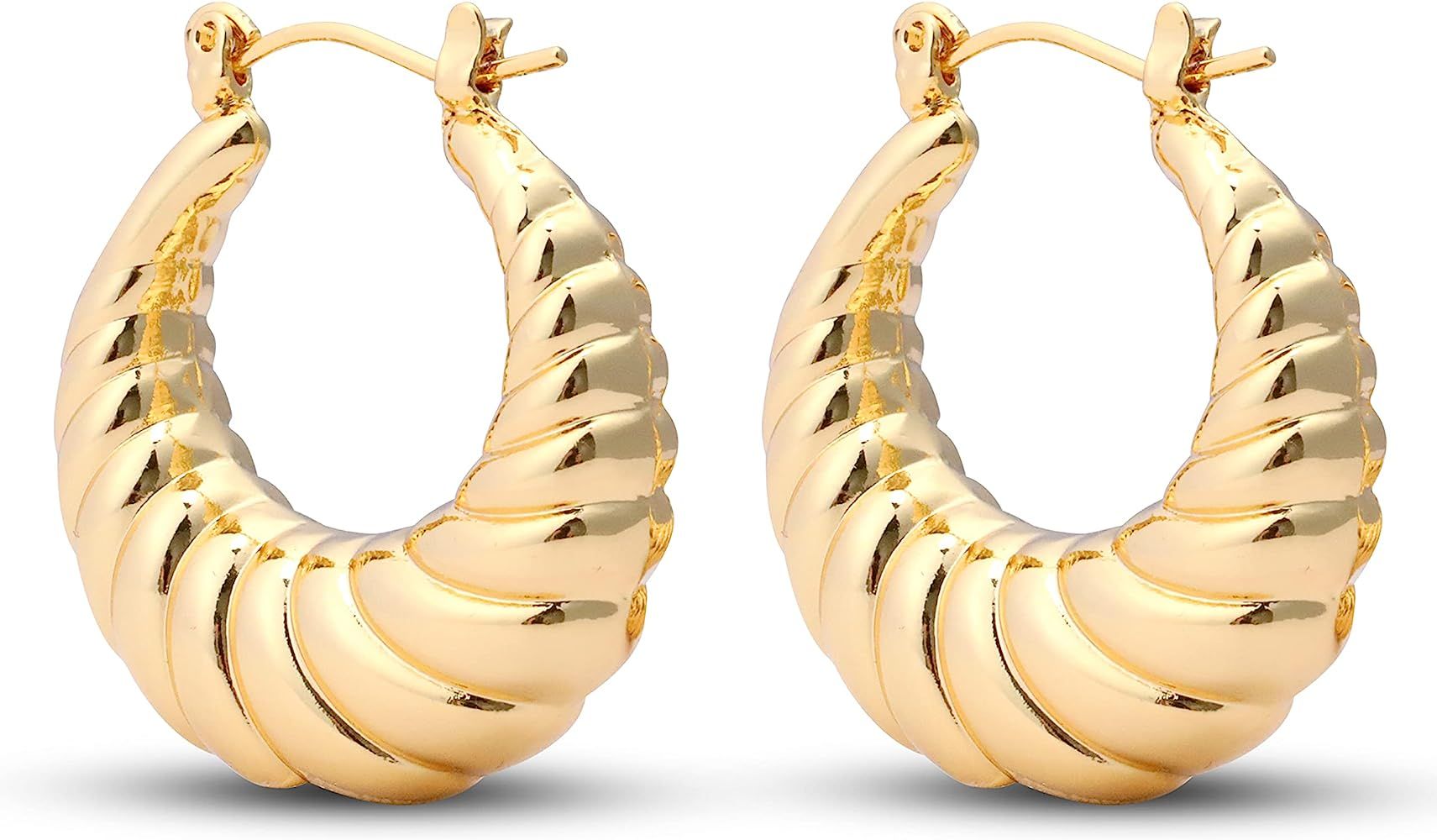 Gold Hoop Earrings Croissant Gold Hoops Women Earrings 14K Gold Filled Twisted Earrings MOBODUC | Amazon (US)