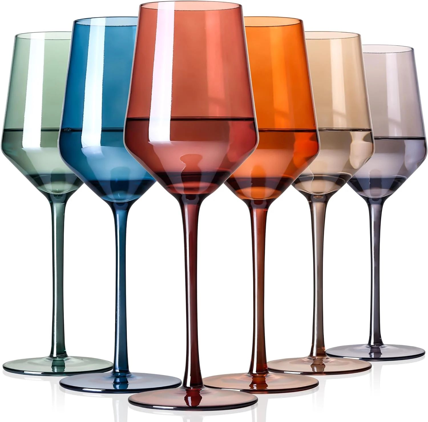 PANGU Colored Wine Glasses Set Of 6 - Crystal Colored Wine Glasses With Long Stem,Wine Glasses wi... | Walmart (US)