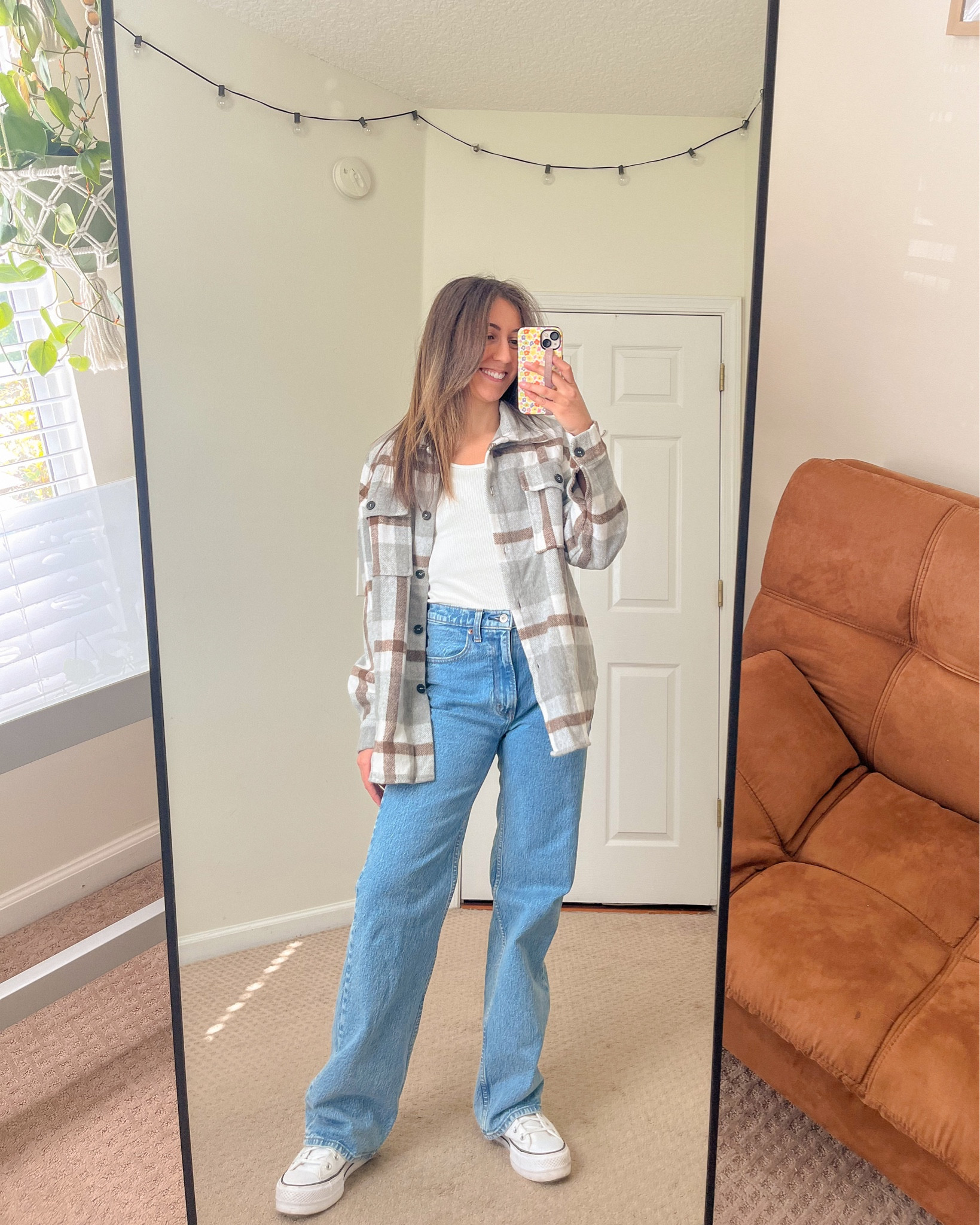 Fall / Winter Casual Outfit Idea; Plaid Shacket, Abercrombie Jeans, Platform High Top Converse

#LTKstyletip