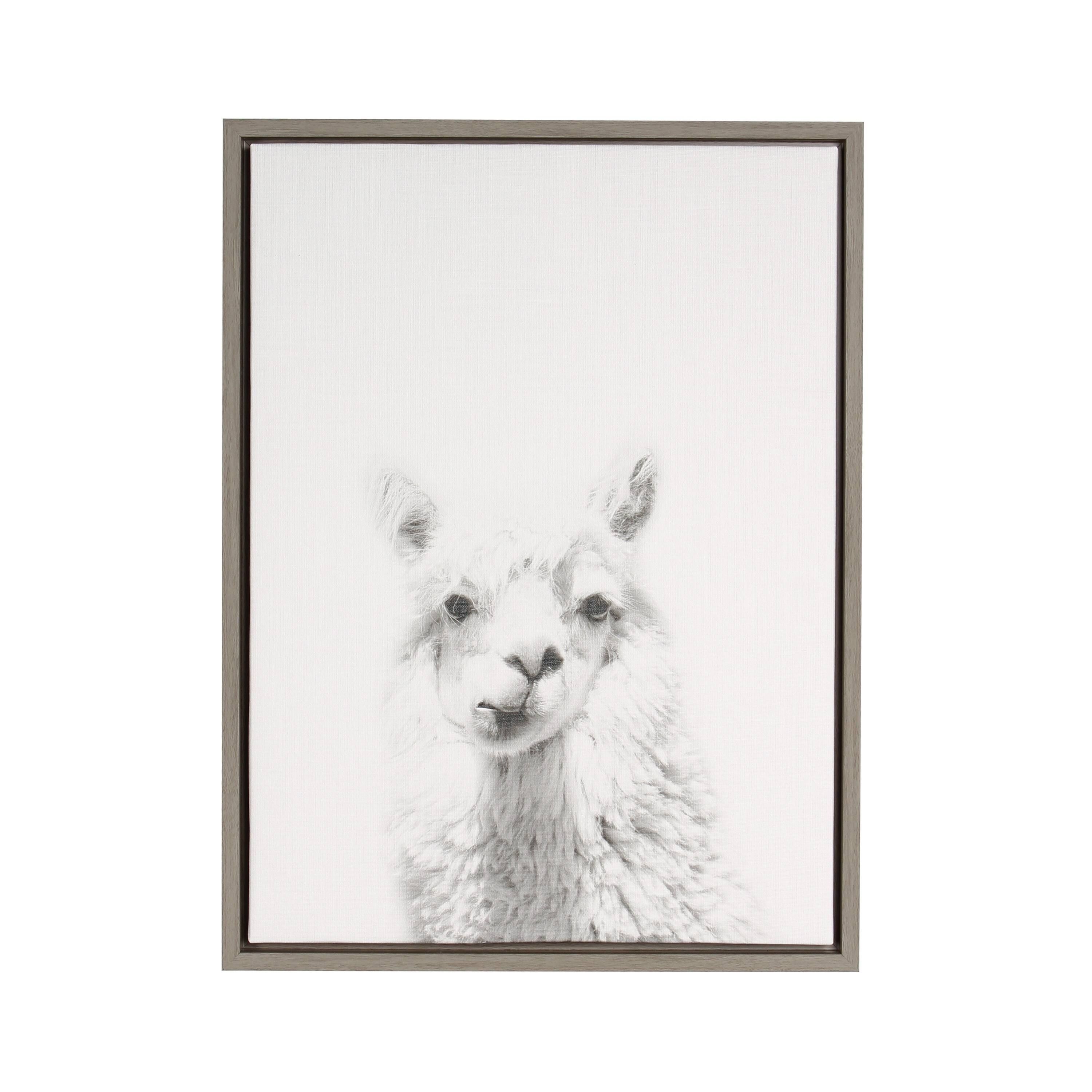 DesignOvation Simon Te 'Alpaca Portrait' Black/White Framed Canvas Wall Art | Bed Bath & Beyond