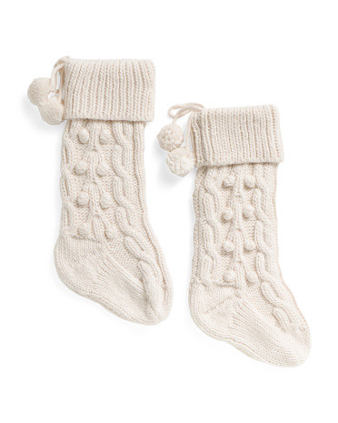 Set Of 2 Knit Branches Holiday Stockings | TJ Maxx