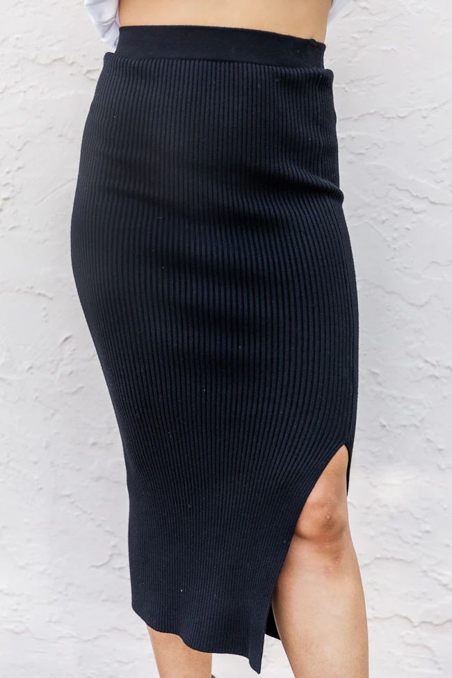 Chance For Love Black Ribbed Knit Midi Skirt | Pink Lily