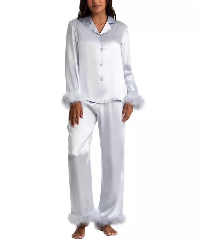 Linea Donatella Women's Marabou Feather Satin Pajama Set & Reviews - All Pajamas, Robes & Loungew... | Macys (US)