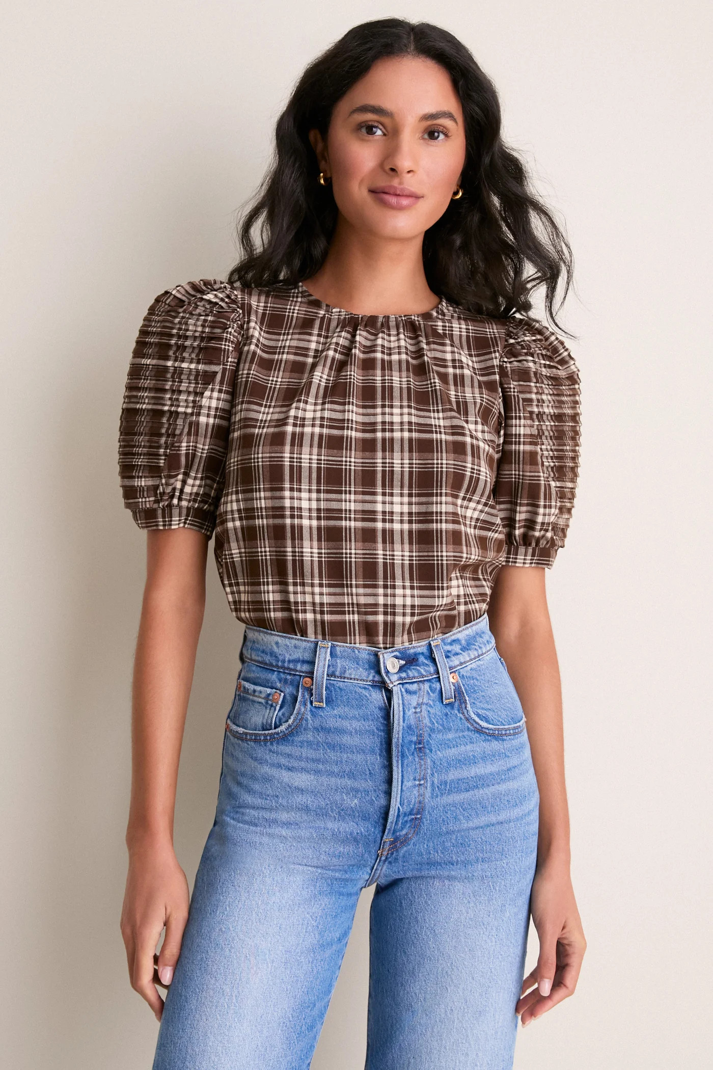 Brown Plaid Haven Blouse | Tuckernuck (US)