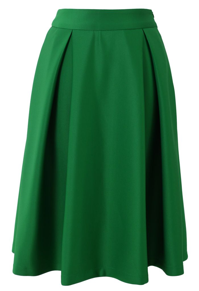 Full A-line Midi Skirt in Green | Chicwish
