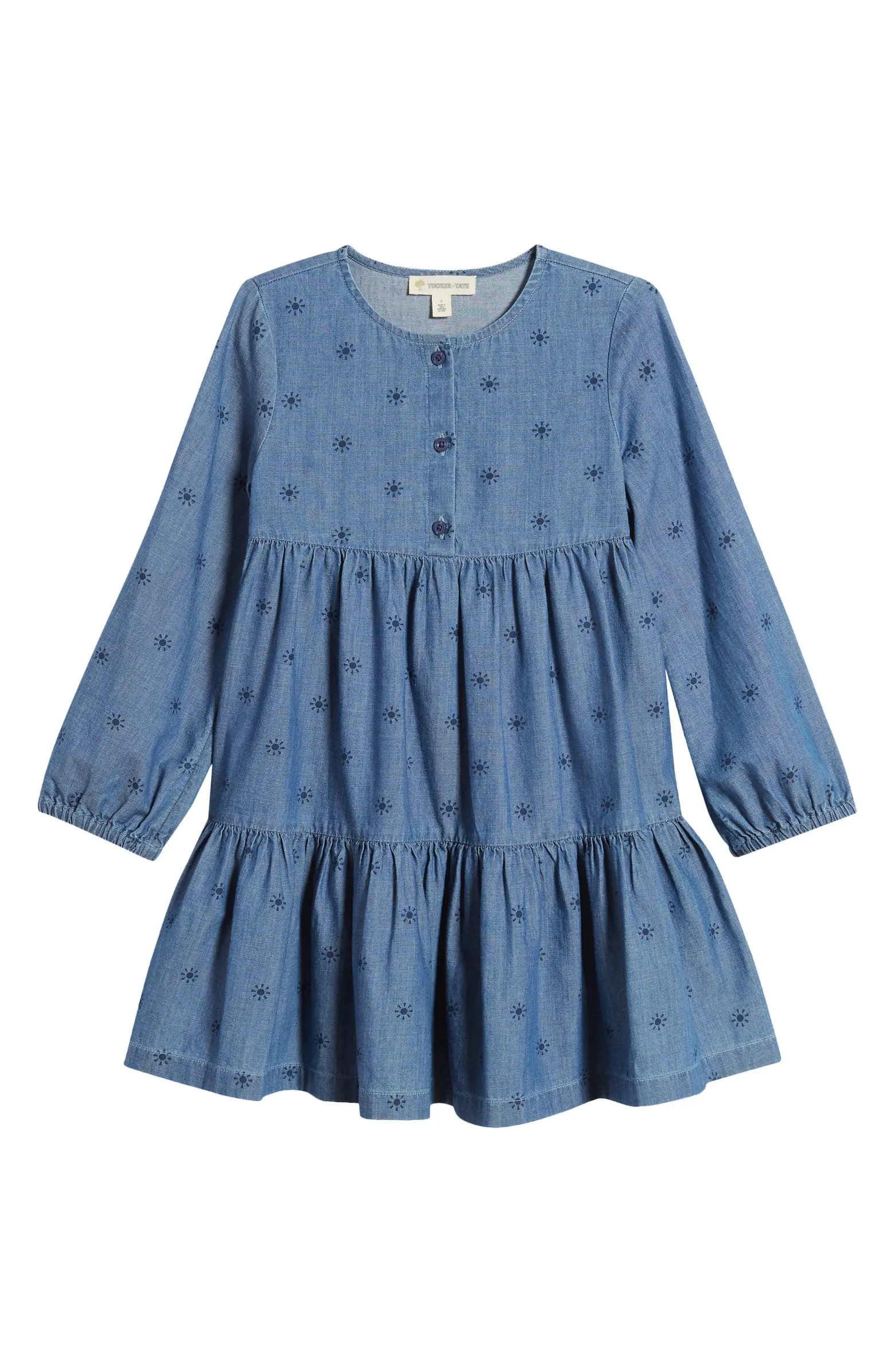 Tucker + Tate Kids' Sun Tiered Long Sleeve Denim Dress | Nordstrom | Nordstrom