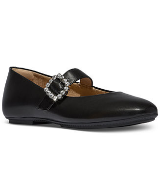 Women's Delicato Crystal-Buckle Metallic-Leather Mary Jane Flats | Macy's