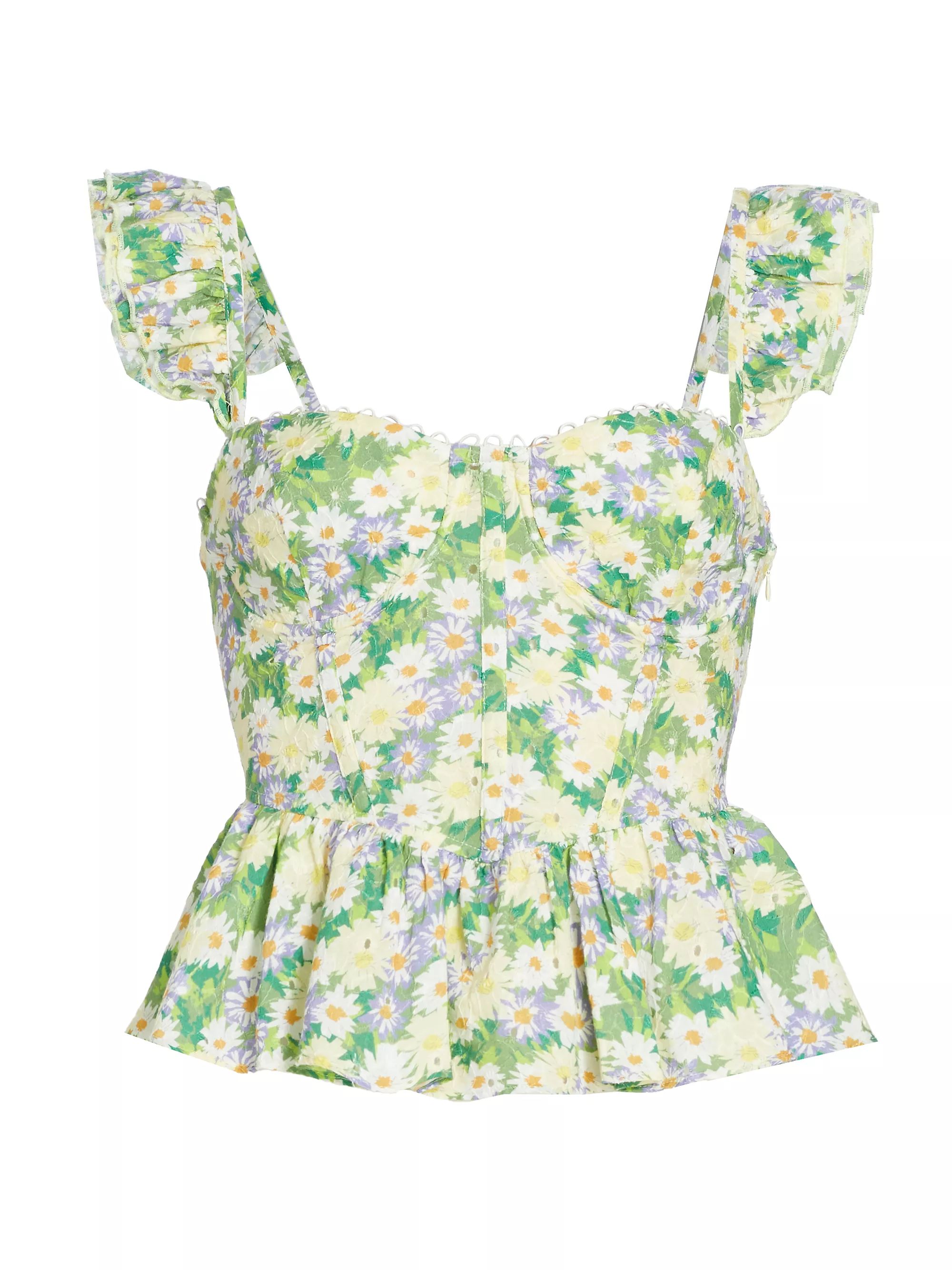 Baylin Floral Cotton Bustier Top | Saks Fifth Avenue