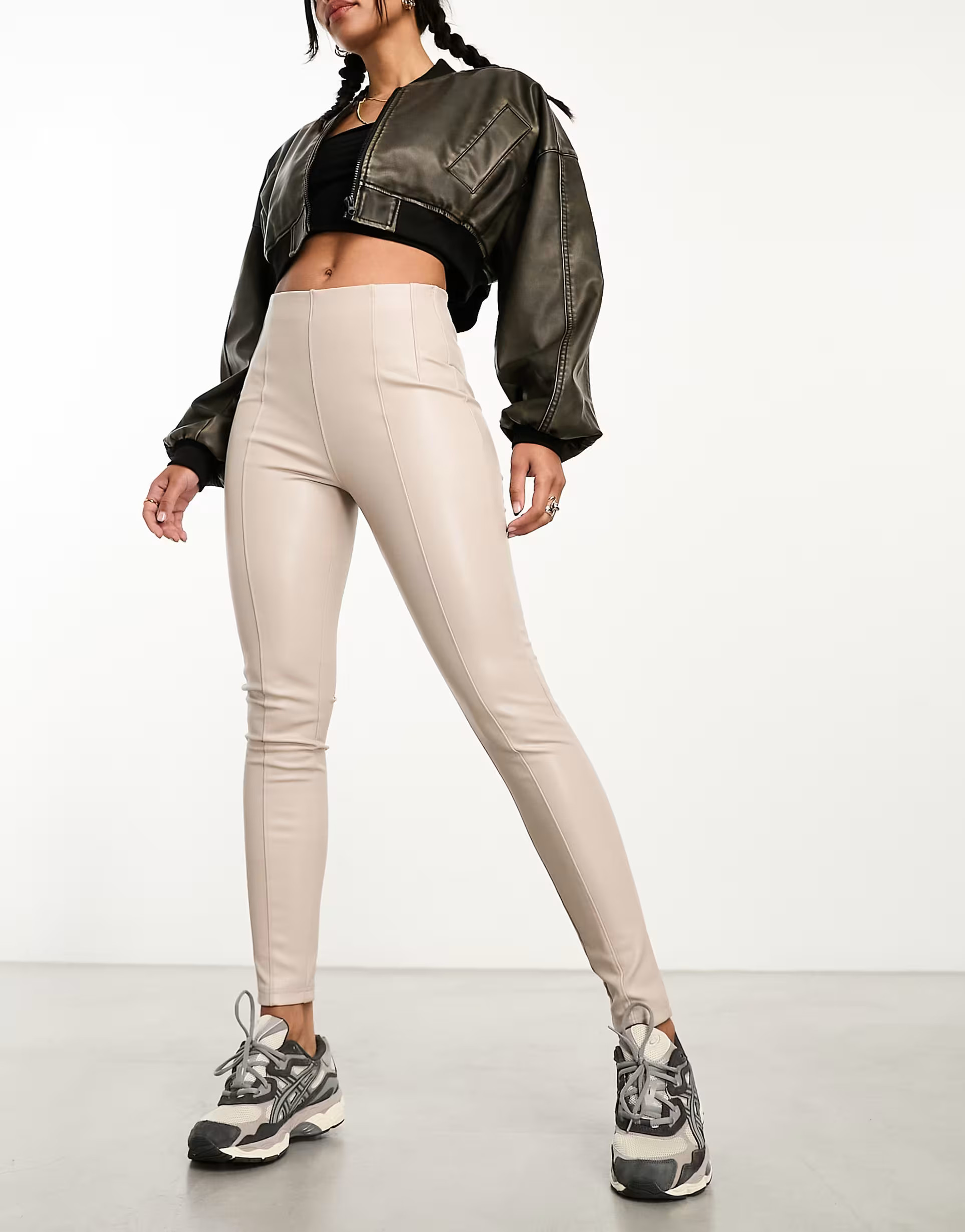 New Look faux leather leggings in cream | ASOS (Global)