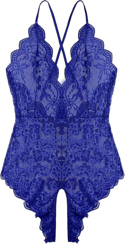 Women One Piece Lingerie Sexy Teddy V Neck Bodysuit Lace Nightie | Amazon (US)
