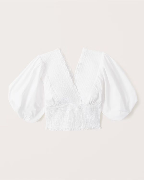 Smocked Poplin Puff Sleeve Top | Abercrombie & Fitch (US)