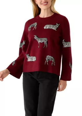 Petite Long Sleeve Crew Neck Intarsia Sweater | Belk