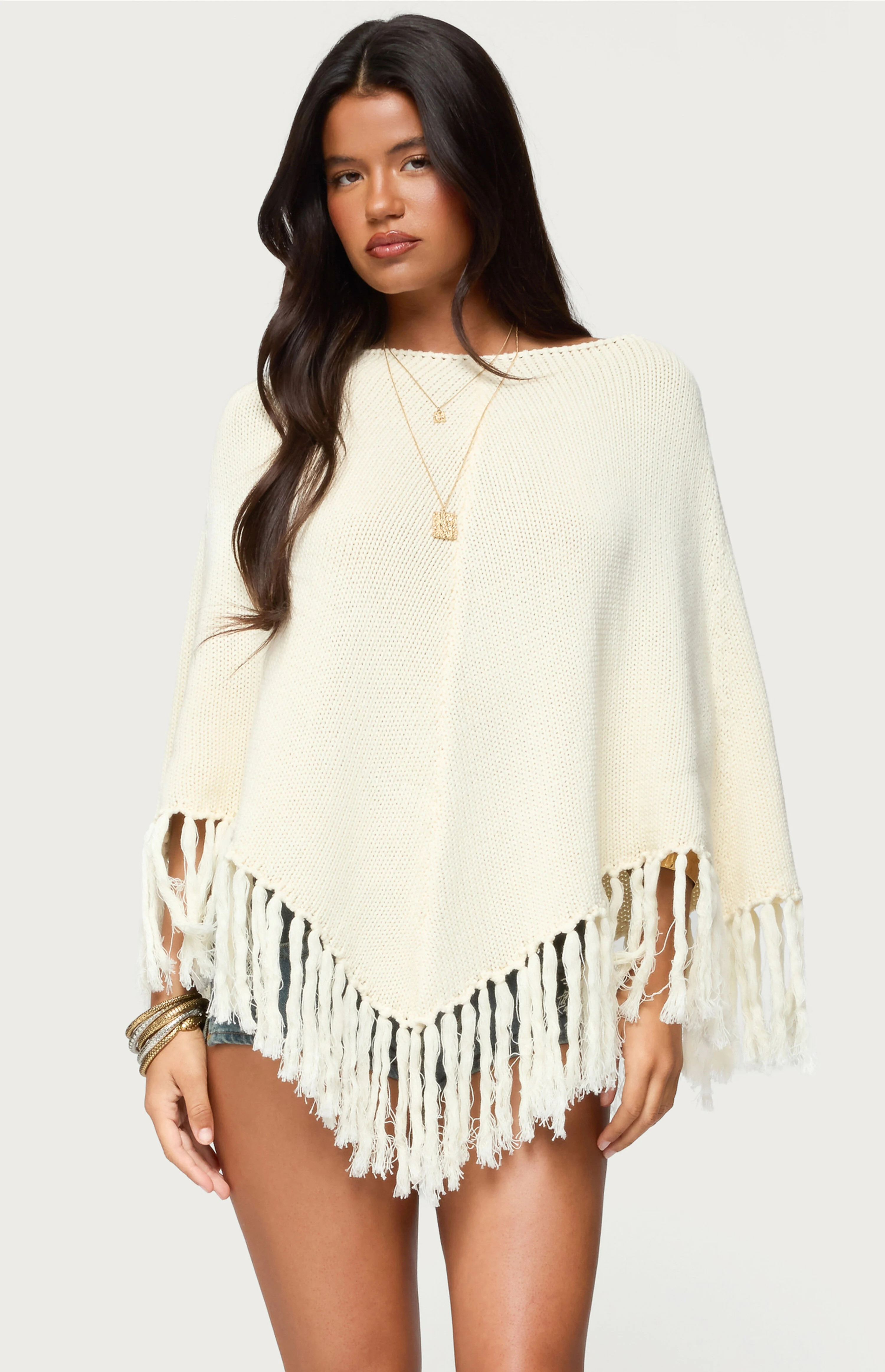Edikted Kamila Fringe Knit Poncho | PacSun