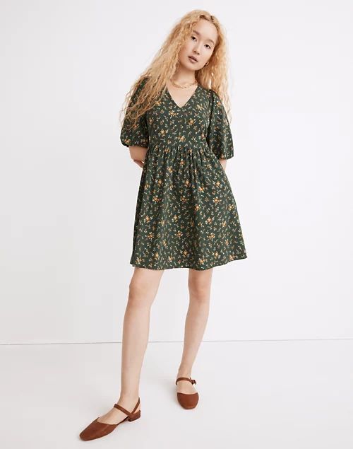 Poplin V-Neck Bubble-Sleeve Mini Dress in Fresh Sprigs | Madewell