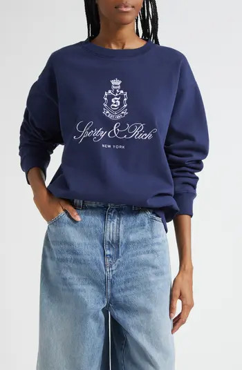 Sporty & Rich Vendome Embroidered Cotton Crewneck Sweatshirt | Nordstrom | Nordstrom