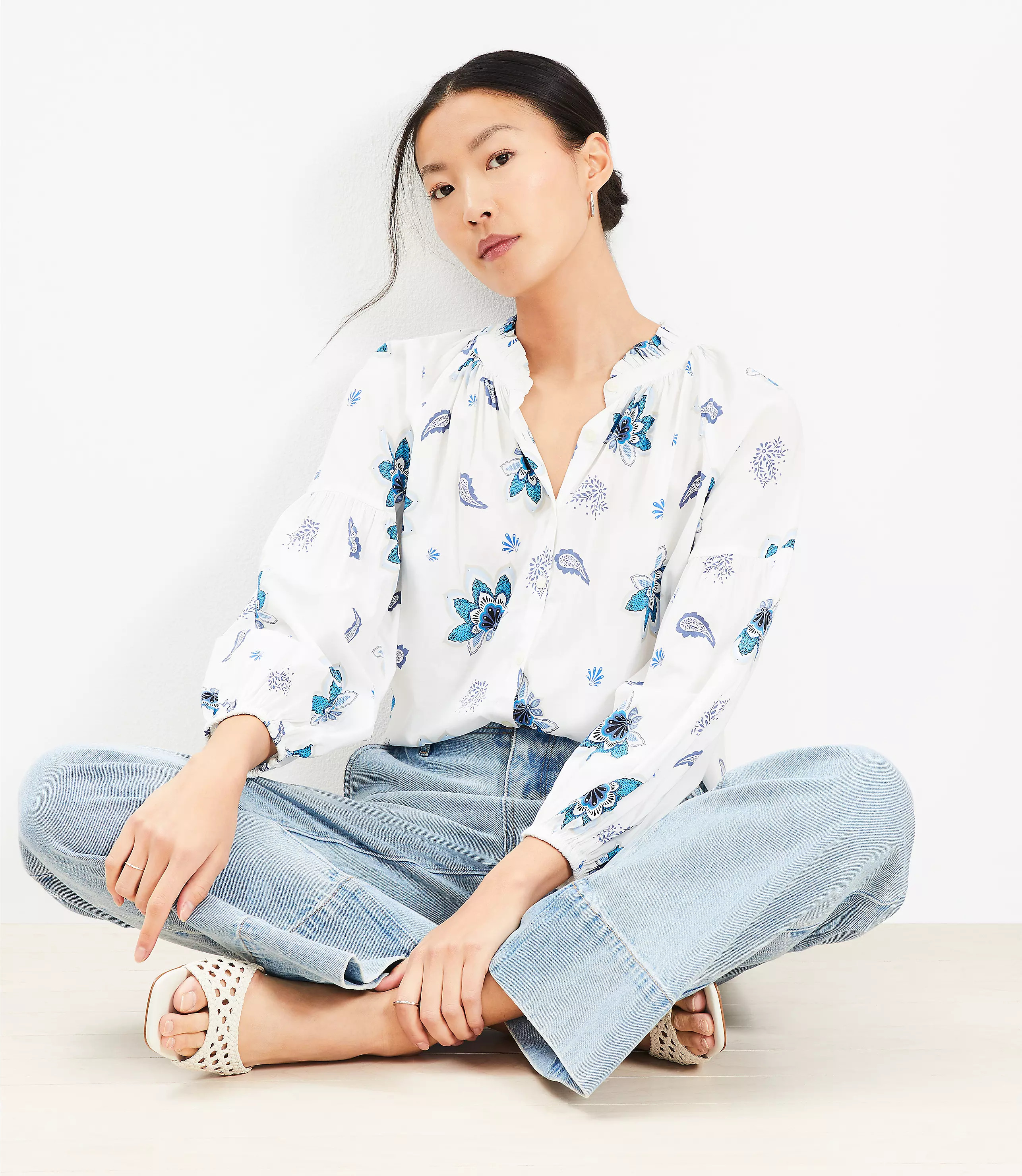 Paisley Ruffle Neck Poet Blouse | LOFT