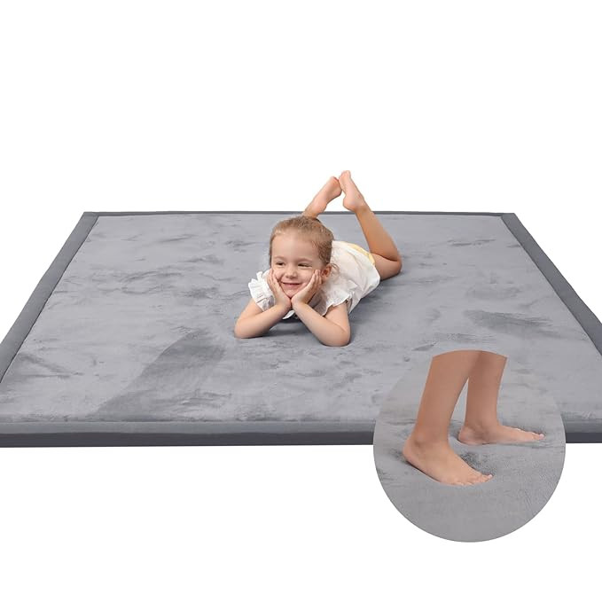 Baby Play Mat for Floor,1.3" Thick Memory foam Tummy Time Mat,Soft Coral Velvet Nursery Rug,Extra... | Amazon (US)