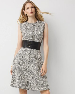 Women's Belted Tweed Dress in Blk And Wht Spring Tweed size 0 | White House Black Market | White House Black Market