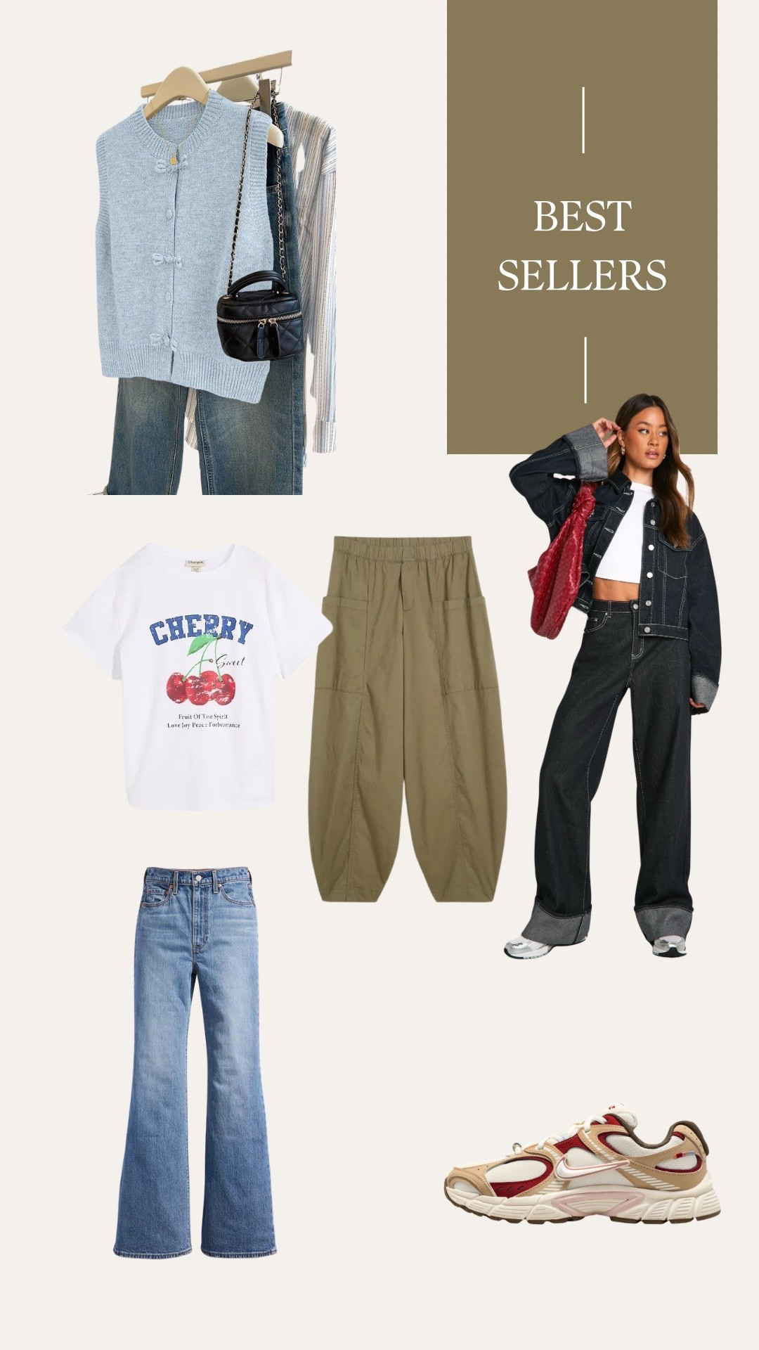 De best sellers van week 11. Blauw gebreid gilet, t-shirt met print, Levi’s flared jeans, khaki barrel leg broek en donkerblauwe wide jeans met omslag. Nike V5 sneakers. 



#LTKMidsize #LTKootd #LTKTall