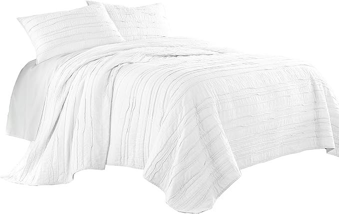 Chezmoi Collection Katy 3-Piece Solid Raw Edge 100% Cotton Pre-Washed Soft-Finished Quilt Set (Ki... | Amazon (US)