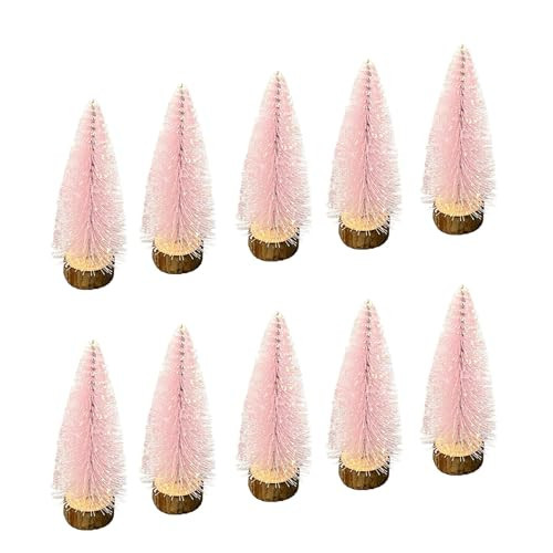 10pcs 4inch Mini Christmas Tree Bottle Brush Trees Chrismas Village Trees Ornaments Mini Plastic Christmas Trees with Wooden Base for Christmas Decoration Miniature Chrismas Tree (Pink) | Amazon (US)