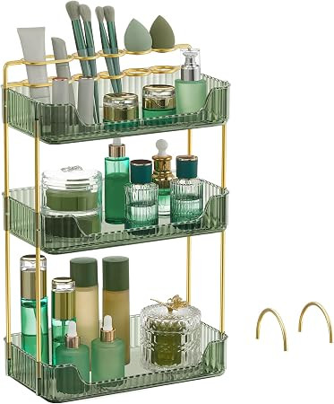 SONGMICS Makeup Organizer, 3-Tier Countertop, Customizable, Pale Green | Customizable skincare or... | Amazon (US)