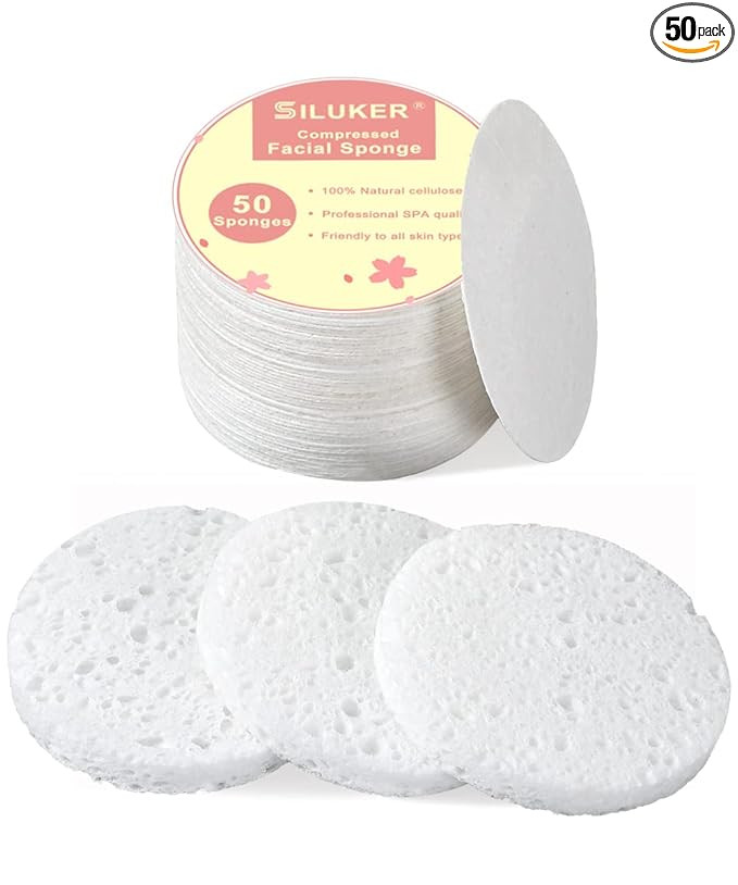 50-Count Compressed Facial Sponges for Daily Cleansing and Gentle Exfoliating, 100% Natural Cellu... | Amazon (US)