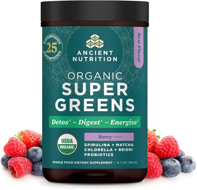 Ancient Nutrition SuperGreens Powder with Probiotics, Organic Berry Flavor Greens, Made from Real... | Amazon (US)