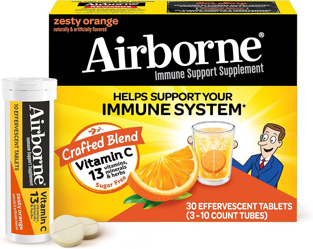 Airborne 1000mg Vitamin C with Zinc, SUGAR FREE Effervescent Tablets, Immune Support Supplement w... | Amazon (US)