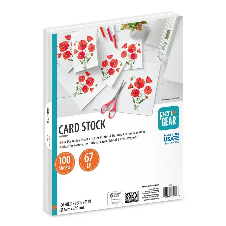 Pen+Gear White Card Stock, 8.5" x 11", 67 lb, 100 Sheets | Walmart (US)