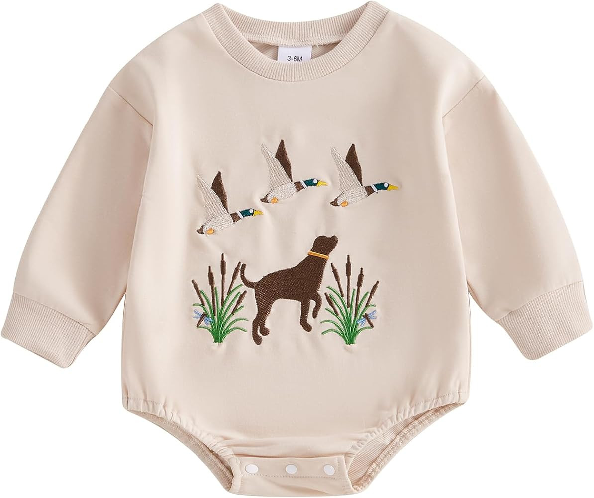 Chloefairy Duck Hunting Baby Clothes Baby Boy Mallard Duck Sweatshirt Bubble Romper Long Sleeve B... | Amazon (US)