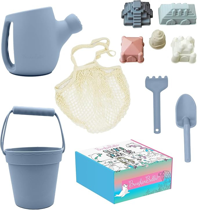 Silicone Beach Toys - Beach Bucket Set with Shovel, 4 Sand Molds - Travel-Friendly Kids Sand Toys... | Amazon (US)