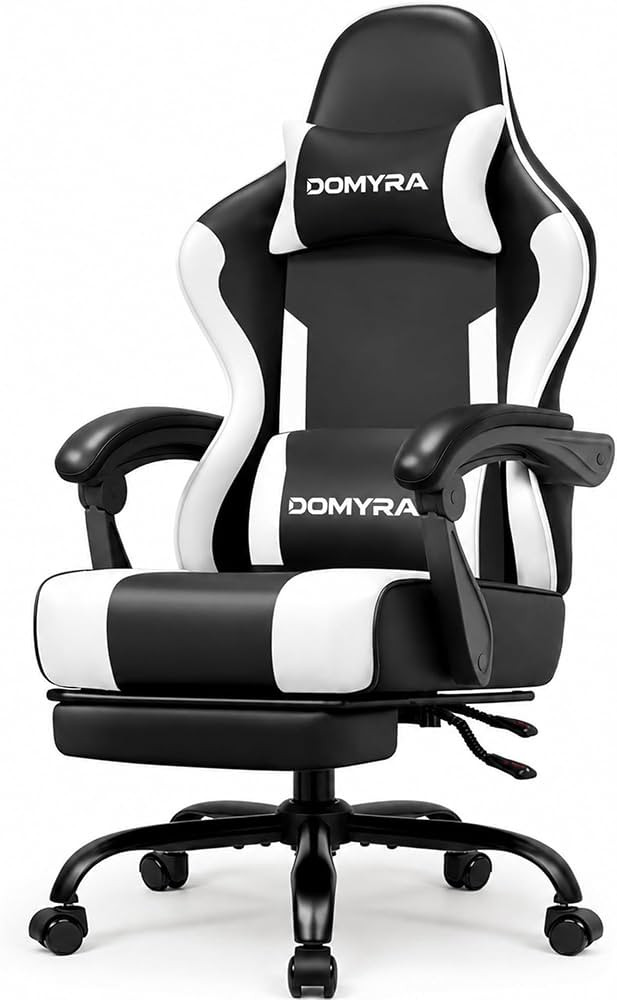 Gaming Chair Gamer Game Ergonomic with Footstool Lumbar Support Deep Black     Headrest, Height a... | Amazon (US)