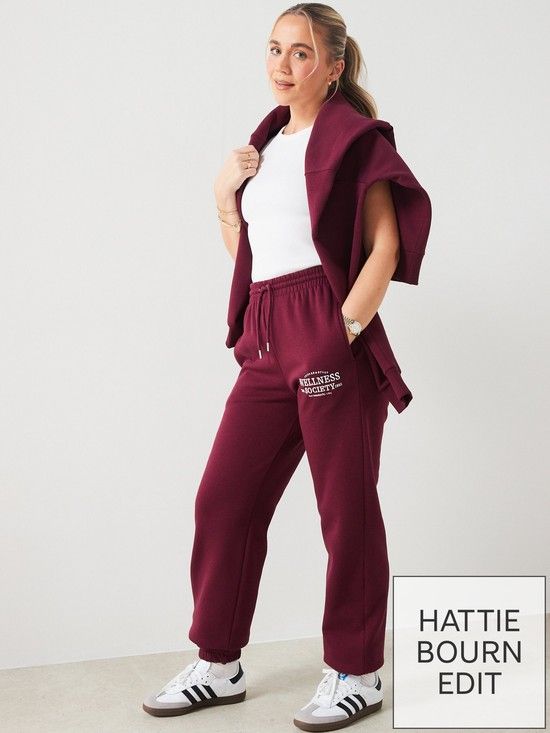 X Hattie Bourn Embroidery Fashion Joggers Co-ord - Maroon | Very (UK)