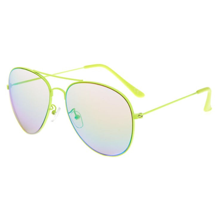 Aviator Sunglasses - Neon Yellow | Claire's (US)