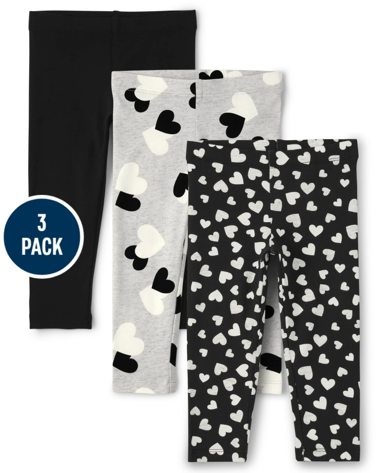Toddler Girls Heart Leggings 3-Pack - black | The Children's Place