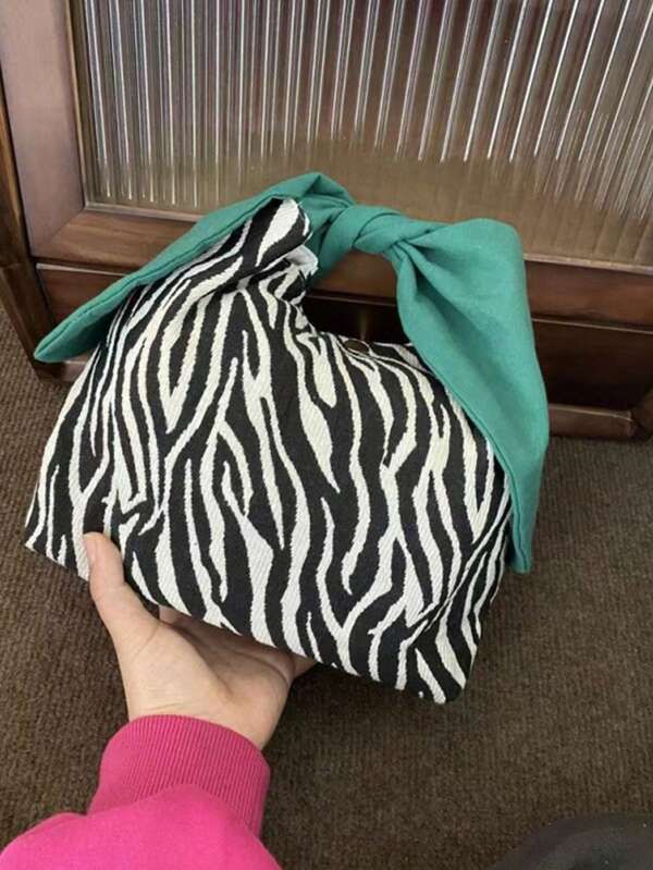 Small Hobo Bag Zebra Striped Pattern Knot Design Handle | SHEIN