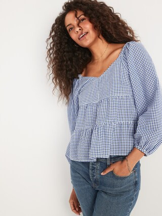 Tiered Seersucker Long-Sleeve Swing Top for Women | Old Navy (US)