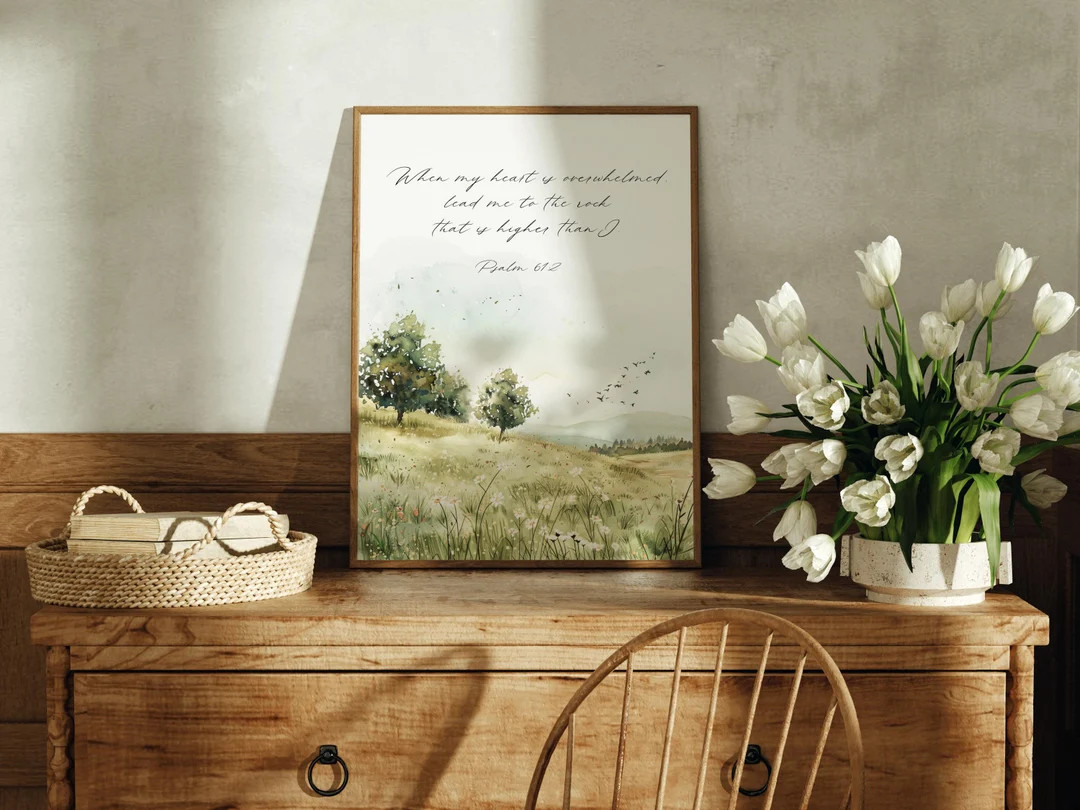 When My Heart is Overwhelmed, Psalm 61:2 Bible Verse Wall Art, Scripture Print, Christian Gift, C... | Etsy (US)